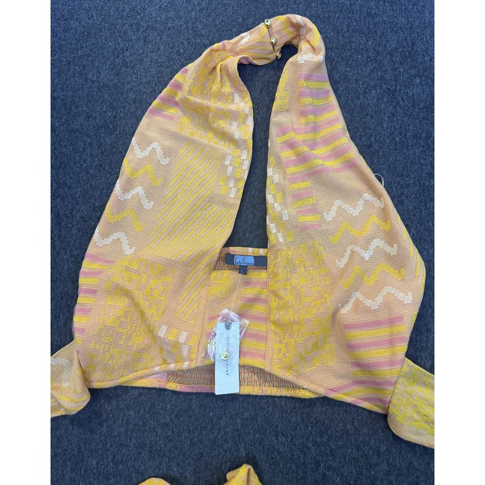 Eva Franco x Anthropologie Citrus Yellow Knit Summer Wrap Halter Top Size Large - Picture 3 of 10
